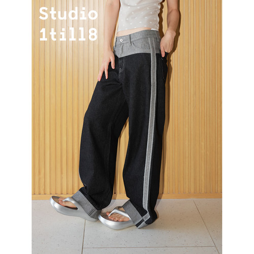 Studio1till8拼接侧边装饰牛仔裤