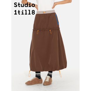 Studio1till8 撞色创意抽绳设计冲锋裙A字花苞运动感秋冬半身裙