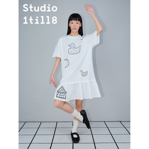 Studio1till8鸭子图案T恤连衣裙