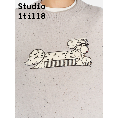 Studio1till8梳梳小狗钉珠毛衣