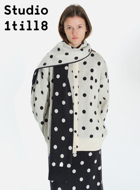 Studio1till8 黑白波点针织开衫女宽松设计感秋冬百搭毛衣外套