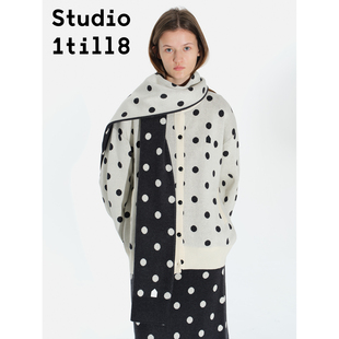 Studio1till8 女宽松设计感秋冬百搭毛衣外套 黑白波点针织开衫