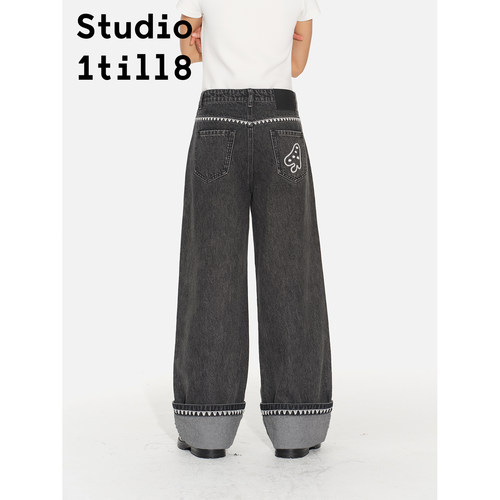 Studio1till8贝壳绣牛仔长裤