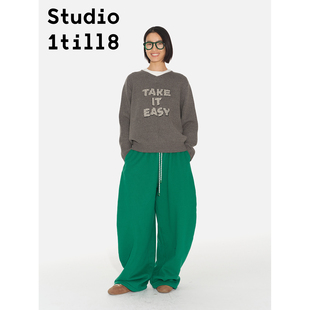 Easy提花字母V领宽松休闲黑灰色毛衣女冬 Studio1till8 Take