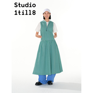 藏青色 绿色 Studio1till8 格纹连帽包边连衣裙