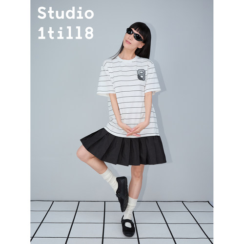Studio1till8条纹拼接连衣裙