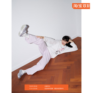 Studio1till8 子女秋季 直筒寬松顯瘦高腰牛仔褲 淡紫色純棉長褲