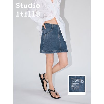 Studio1till8明信片印花牛仔裙