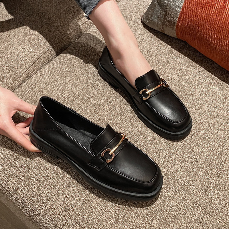 大码女鞋41一43单鞋黑色金属扣软皮乐福鞋小皮鞋春秋40平底一脚蹬,女鞋,乐福鞋（豆豆鞋）,淘宝优惠券,粉丝福利购,淘宝优惠卷