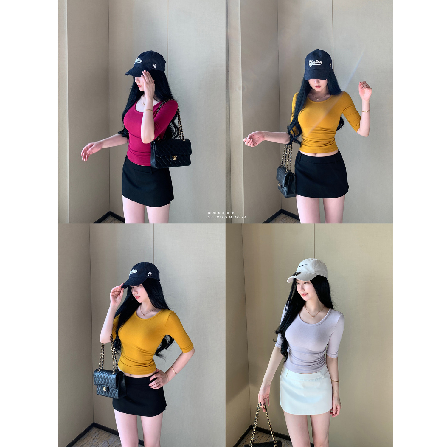 圆领中袖Tee 舞蹈生日常 五分袖修身T恤纯色基础款打底上衣纯欲女