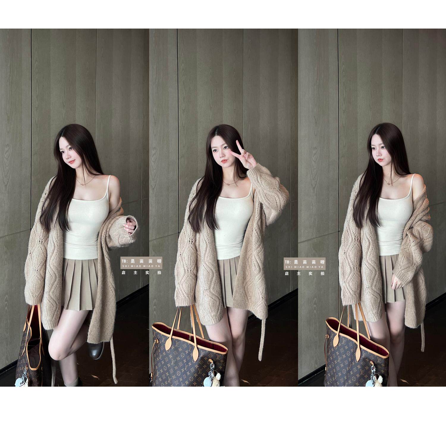 2026ss早春 温柔慵懒钩花针织粗棒麻花毛衣 绑带宽松长款外套开衫