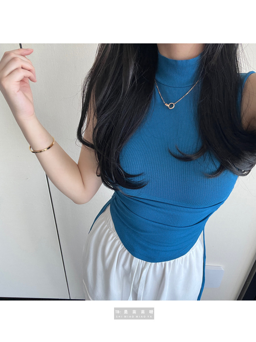 胸大腰细 收腰高领无袖背心t恤上衣修身打底内搭女