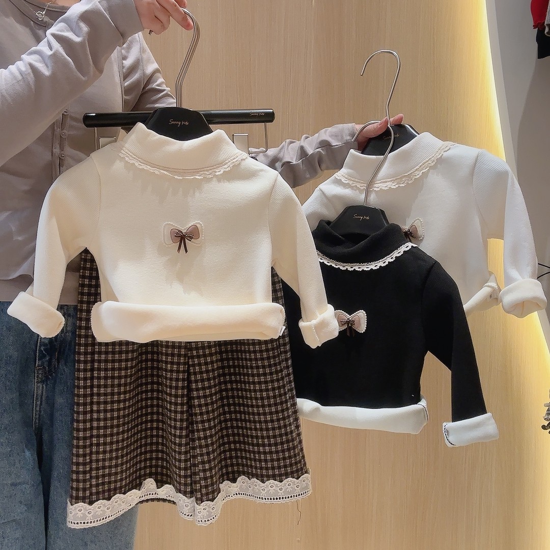 2025新款冬季加绒长袖女童立领t