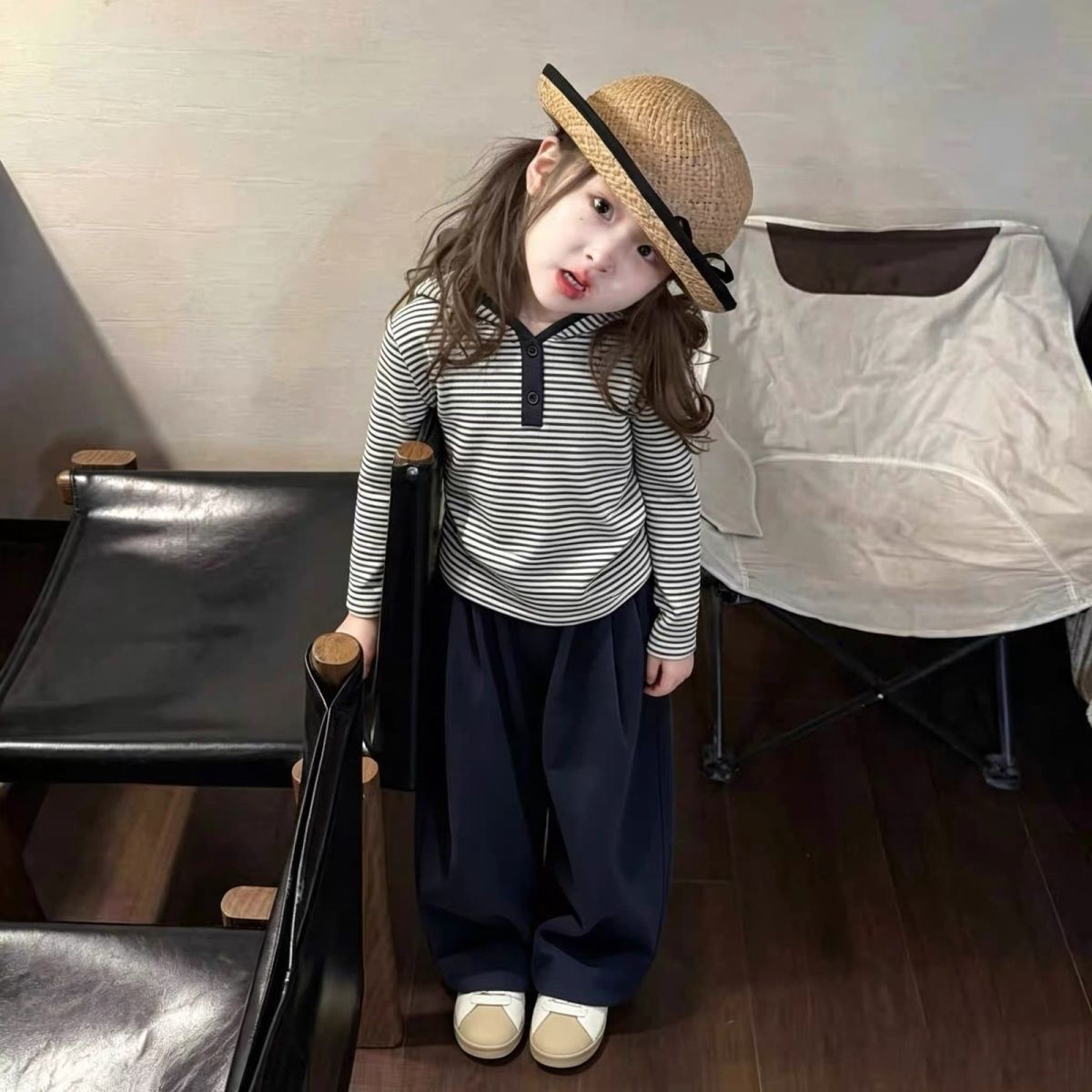 2026儿童秋季卫衣新款洋气条纹连帽套装上衣中童休闲女童两件套潮