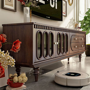 美式轻奢覆古纯实木茶几电视机柜组合法式简约收纳柜客厅全套家俱