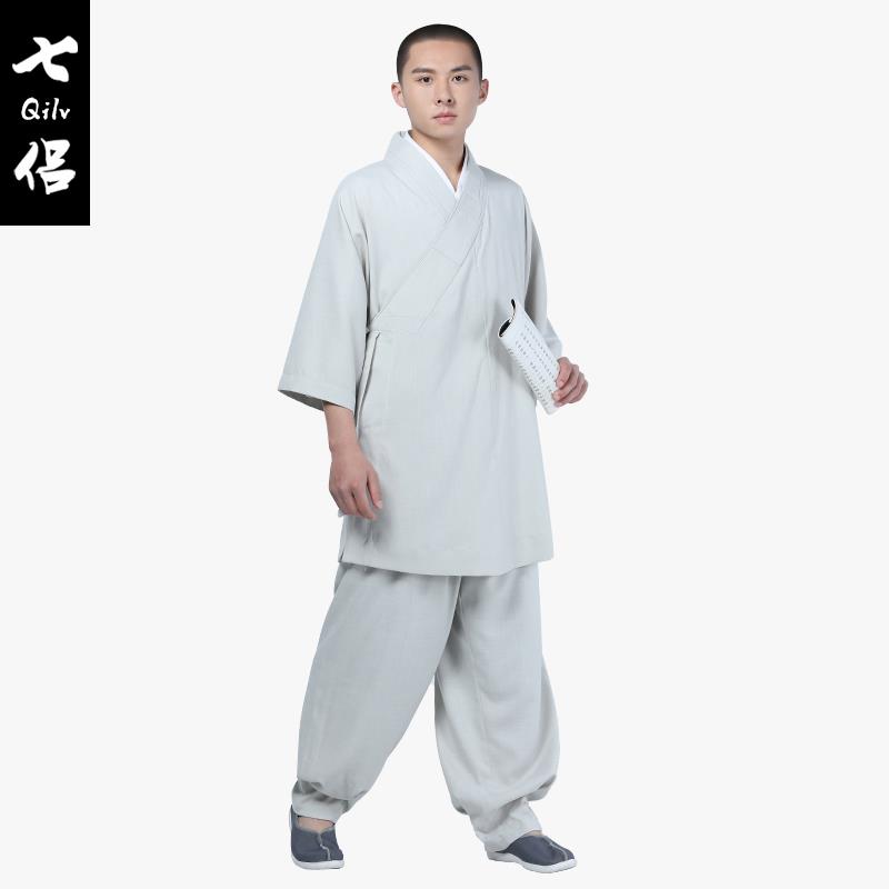 特价尚远七侣僧服夏季新冰丝短褂七分袖免绑腿套装透气僧人僧衣僧