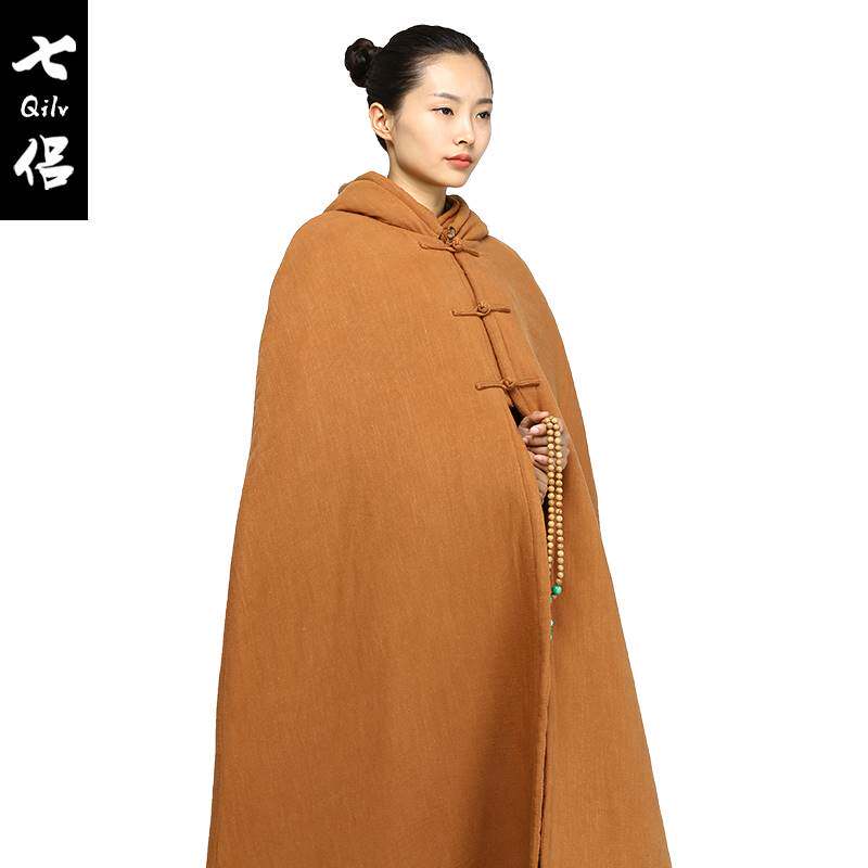 新款尚远七侣打坐披风亚麻布加棉居士禅修服禅修斗篷打坐棉麻双层