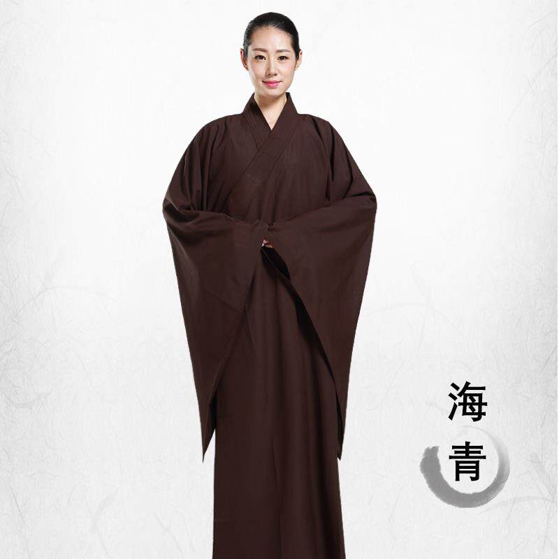 特价台麻海青居士服女款长衫长褂大褂僧衣服大褂棉质海清咖啡色不