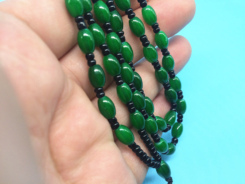 和田碧玉圆珠菠菜绿男女款项链