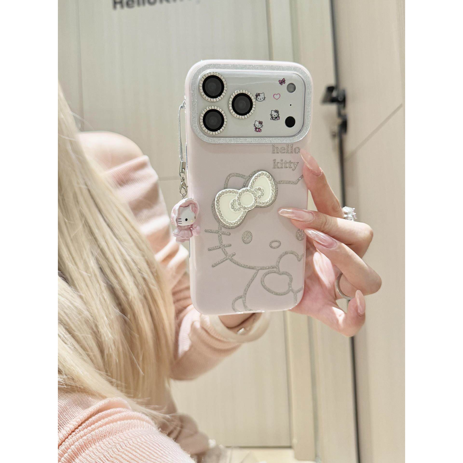 日韩可爱闪粉kitty猫适用于iphone17promax手机壳苹果15p保护套14立体13女款17挂件16pro女款m