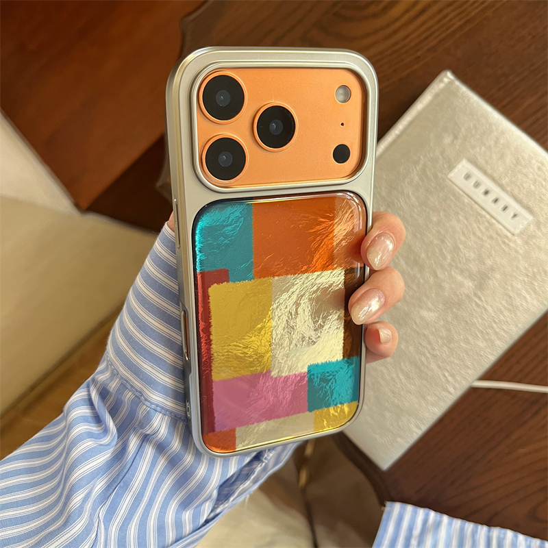 复古ins彩色羽纱拼接适用苹果iPhone17promax电高级感电镀滴胶手机壳16pro女款17创意15硬壳14保护套全包13潮