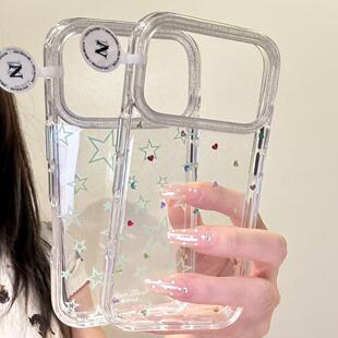韩系ins透底薄荷绿星星彩钻适用iphone17promax苹果16promax手机壳15promax保护壳14pro女款13高级17潮流简约