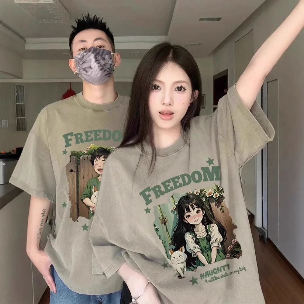 纯棉 情侣装夏装大码短袖潮牌2025新款小众网红纯棉T恤男女同款