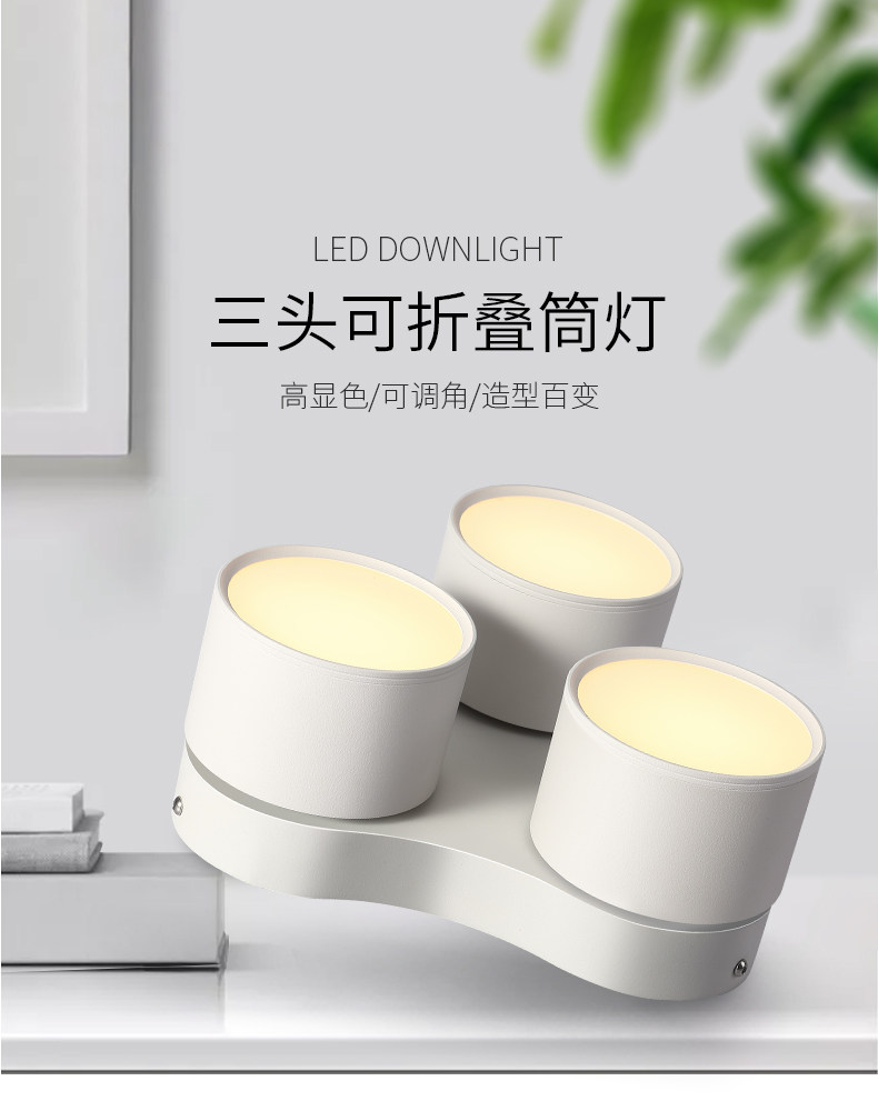 三头明装射灯 LED筒灯吸顶天花灯衣帽间卧室书房个性创意无主灯具