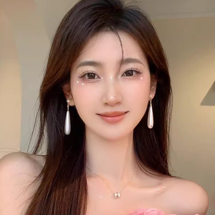 法式优雅水滴珍珠耳环女小众设计感高级长款耳坠小众独特气质耳饰