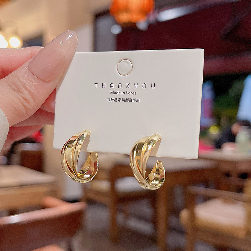 韩国轻奢高级感金属C形耳环