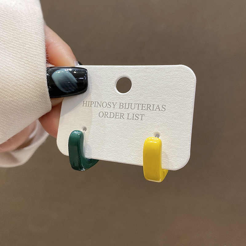 撞色方形耳环女夏季款时尚个性