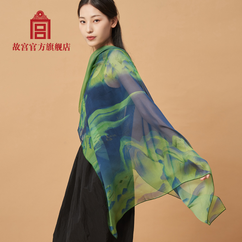 故宫 千里江山系列雪纺丝巾 长巾方巾 生日礼物 故宫官方旗舰店