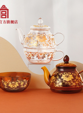 故宫 繁花似锦 玻璃子母壶套装一壶一杯 生日礼物玻璃壶 故宫文创