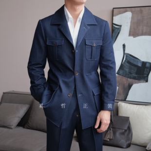 新款秋冬型男绅士藏青色高级感游猎夹克JK13