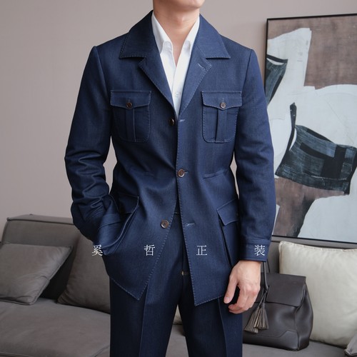 新款秋冬型男绅士藏青色高级感游猎夹克JK13