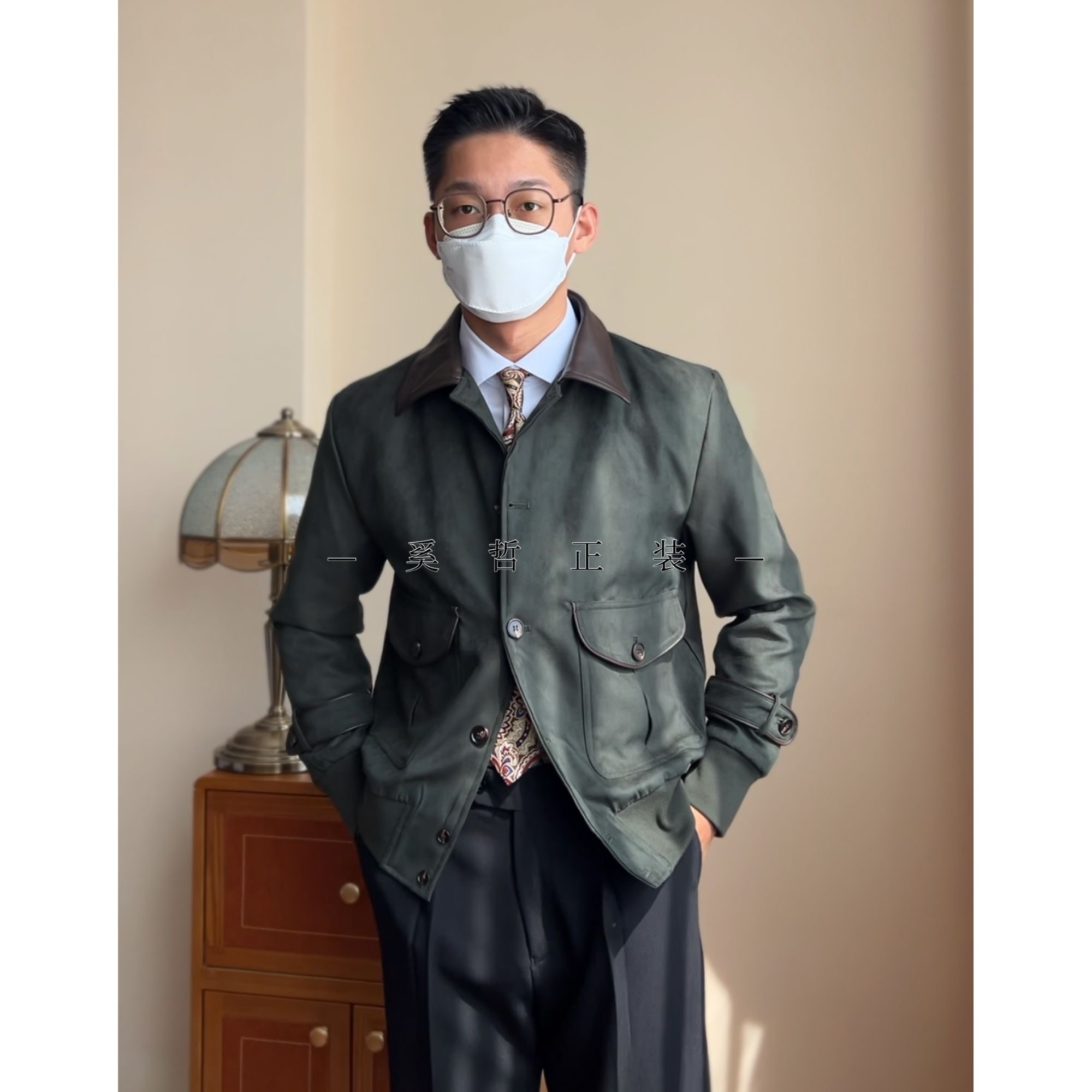 经典A1麂皮绒 春秋男士外套休闲深咖色飞行夹克 翻领防风绅士上衣
