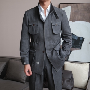 秋冬新款游猎夹克高级灰复古绅士有型JK15男士修身