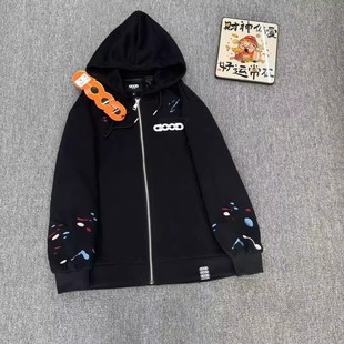 广州GOOD连帽卫衣欧美字母刺绣印花开衫外套男女同款爆款拉链宽松