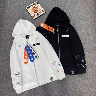 2025新款GOOD欧美字母刺绣印花连帽开衫外套男女同款拉链宽松轻奢