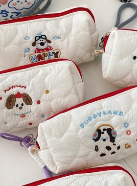 49211 新款大容量学生笔袋便携小狗刺绣化妆包卡通休闲文具收纳袋