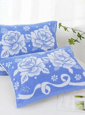 枕巾老式蓝色透气纯棉加厚柔软高档毛圈枕头巾加大四季枕头盖巾