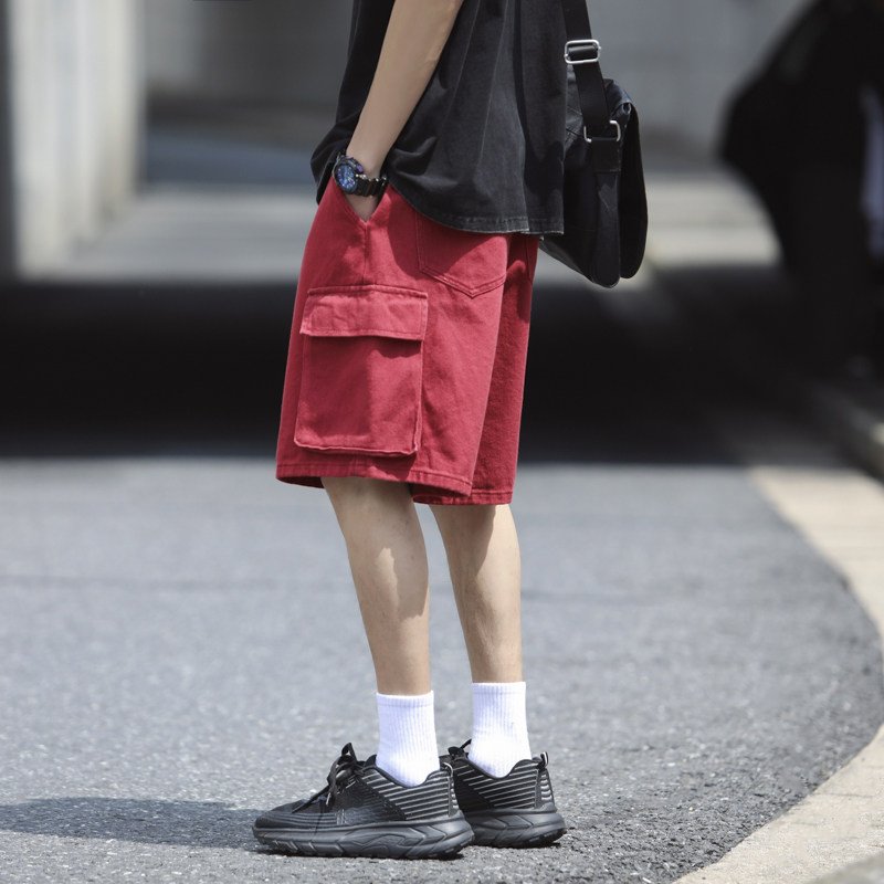 七色夏季新款水洗工装大口袋微弹潮流休闲短裤K2201/P55，男装牛仔裤，星座202