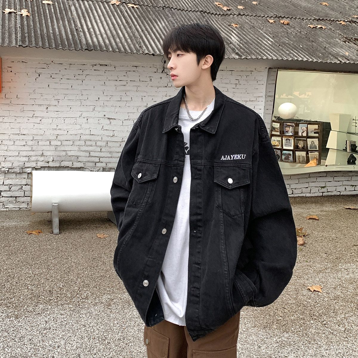 24款潮流牌翻领字母刺绣休闲水洗工装情侣牛仔夹克N603/P120,男装夹克,星座202