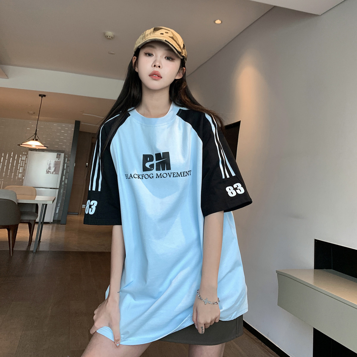 美式潮牌三条杠足球运动风短袖T恤男女情侣街头T6832/P5879,男装T恤,星座202