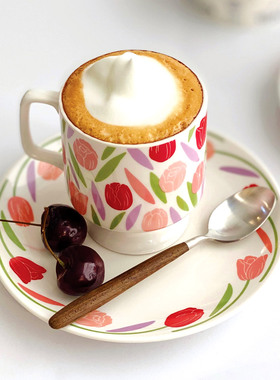 Endless stars法式郁金香创意马克杯ins家用咖啡杯碟下午茶拿铁杯