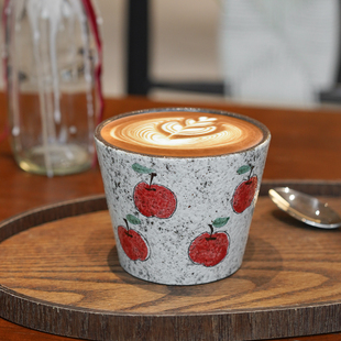 Endless stars景德镇手绘苹果复古咖啡杯猪口杯拿铁拉花杯手握杯