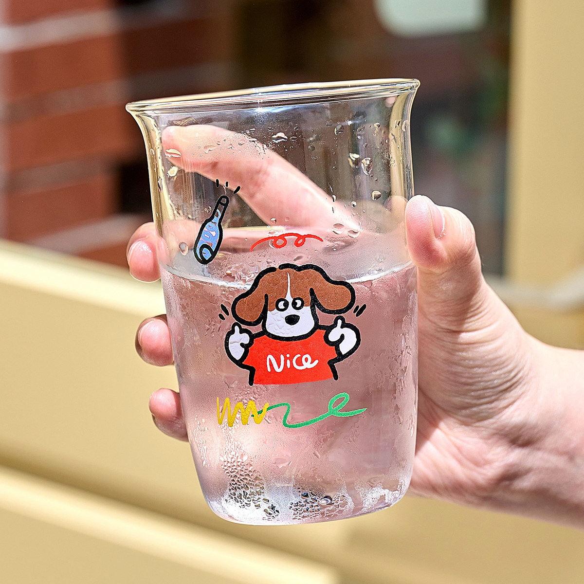 艺术家小狗玻璃水杯果汁杯耐热图片