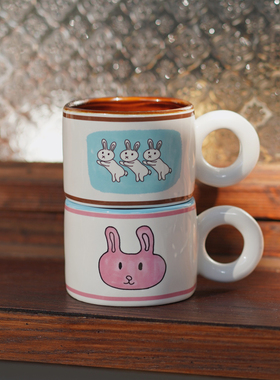 Endless stars日式ins简约手捏杯子彩绘兔兔马克杯陶瓷杯创意礼物