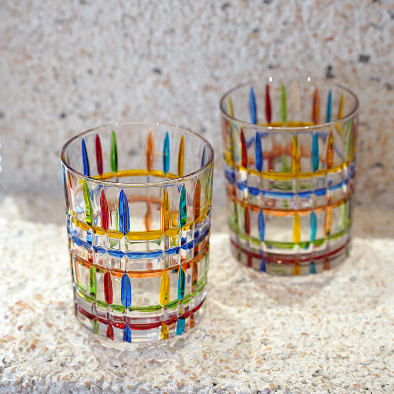 彩绘条纹编制手工水晶玻璃杯