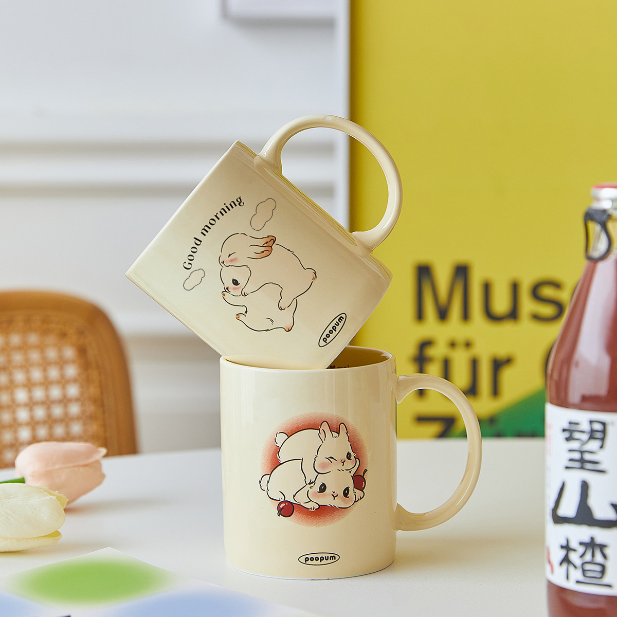兔年礼物可爱奶油色陶瓷杯马克杯